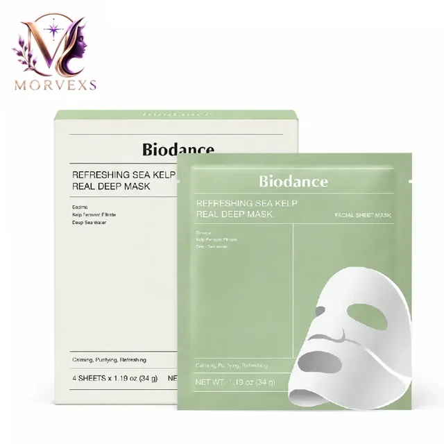 ماسک ورقه‌ای بایودنس Refreshing Sea Kelp Real Deep Mask به همراه نمای ماسک