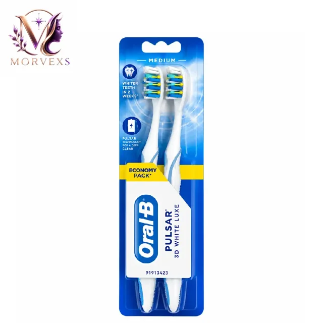 مسواک برقی باتری‌خور اورال-بی مدل Pulsar 3D White Luxe بسته دوتایی | فروشگاه Morvexs